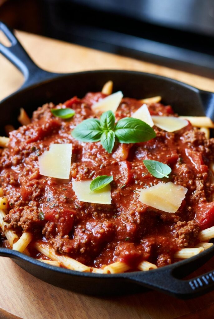 Ground Beef and Tomato Pasta Skillet