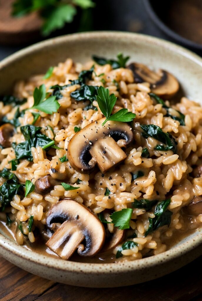 Vegan Mushroom and Spinach Risotto
