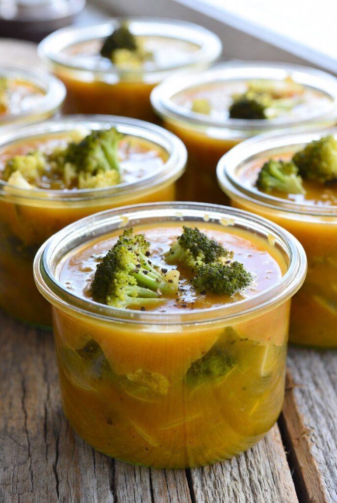 Freezer-Friendly Broccoli Cheddar Soup Jars