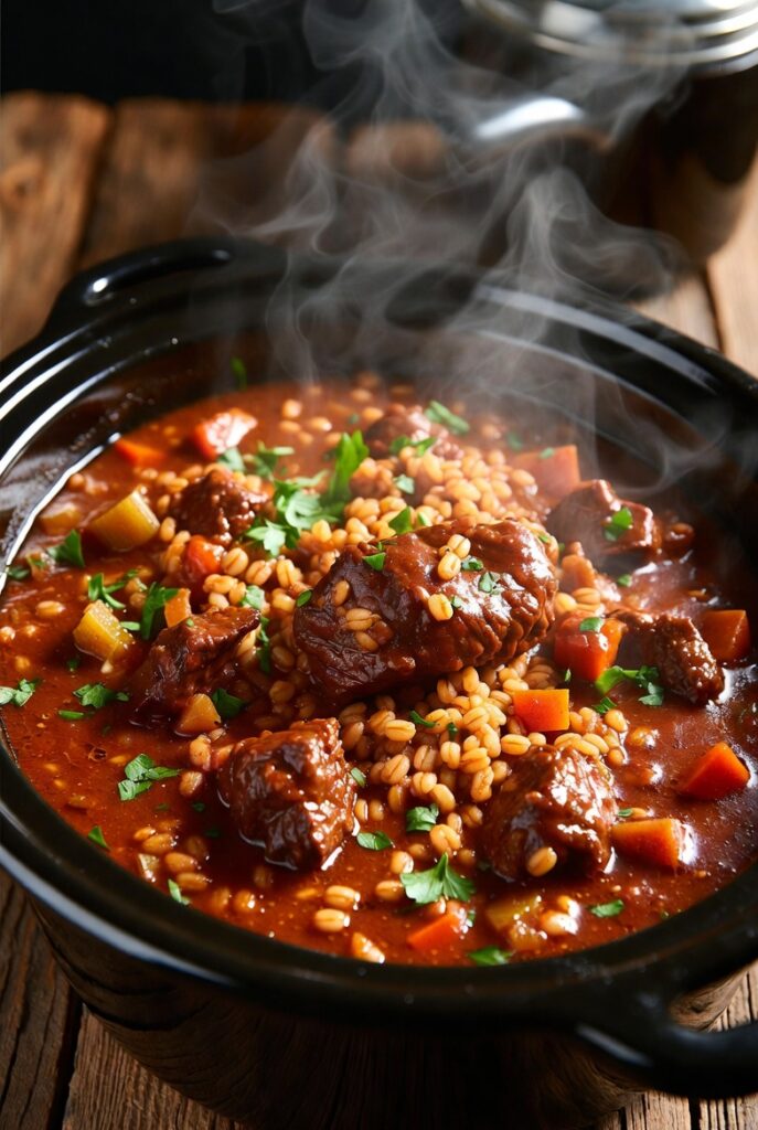 Slow Cooker Frozen Beef and Barley Stew