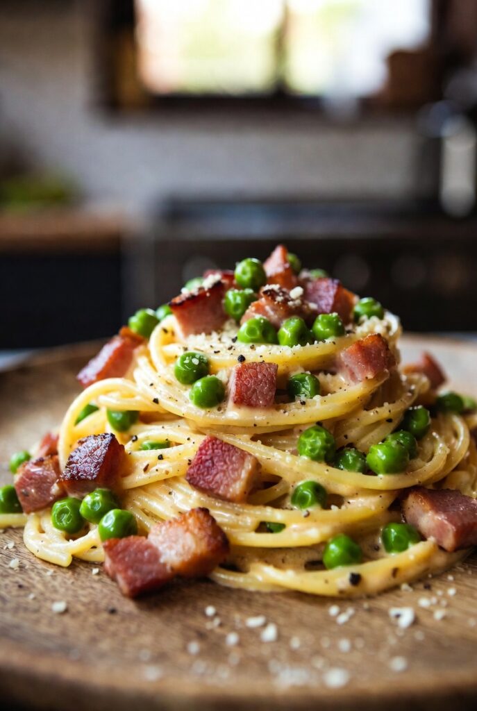  Bacon and Pea Carbonara-Style Pasta