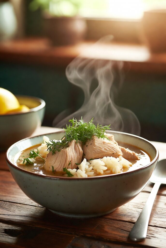 Greek Lemon Chicken and Rice Soup