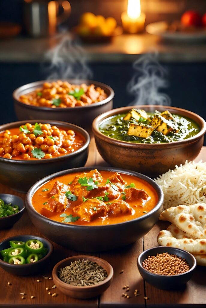 Authentic Indian curry recipes featuring butter chicken, chana masala, and palak paneer