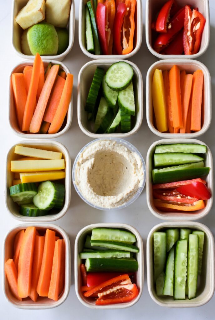 Portioned Veggies and Hummus