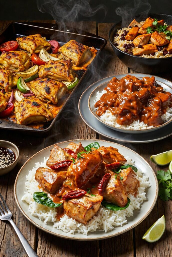 Easy chicken dinner recipes featuring sheet-pan chicken, teriyaki, and Tuscan chicken skillet