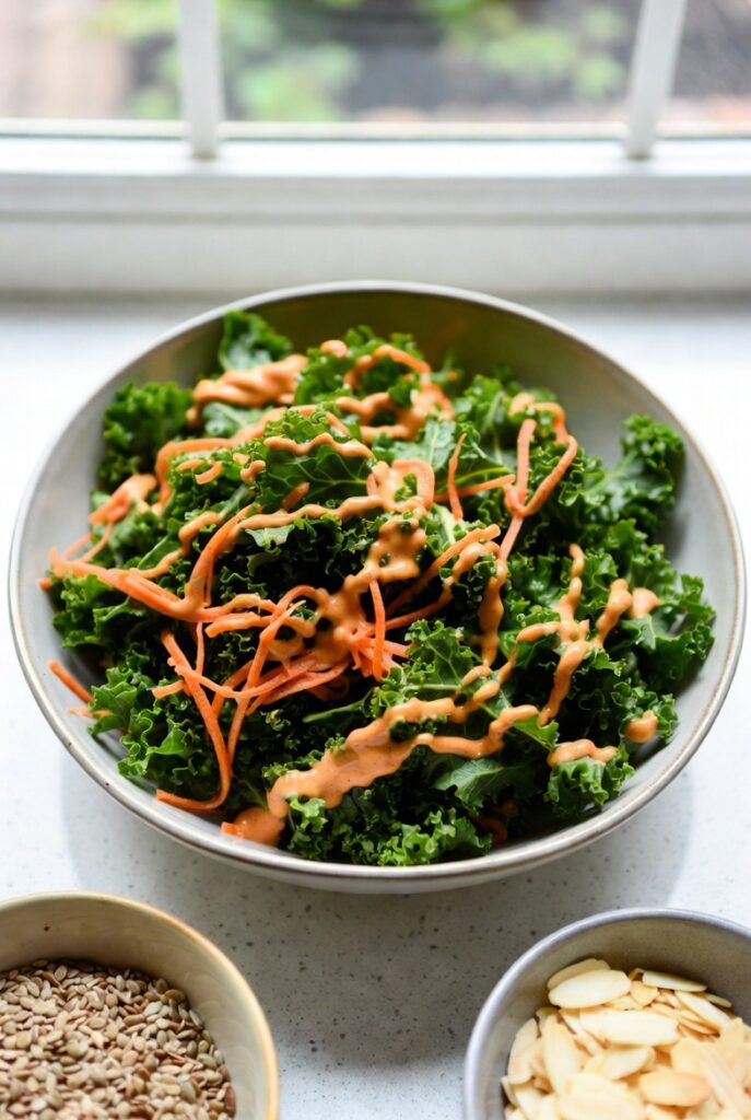 Kale Salad with Carrot-Ginger Dressing