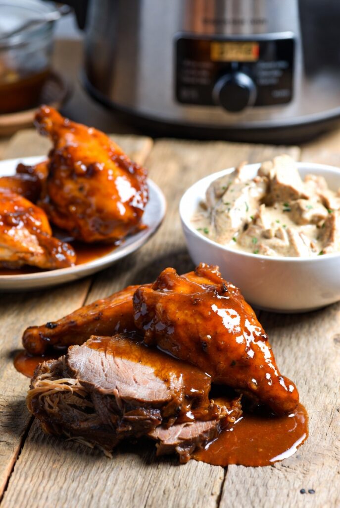 easy crockpot recipes featuring Mississippi pot roast, pulled pork, and coconut curry chicken for effortless dinners