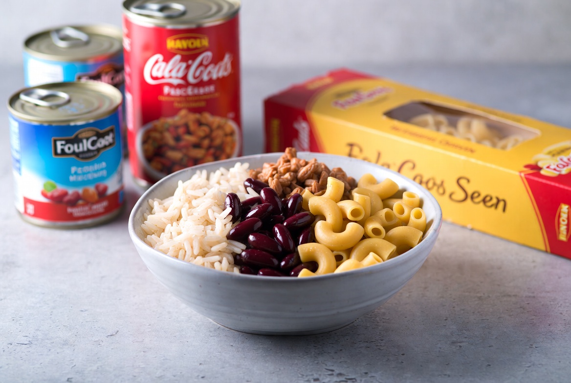 Simple pantry staple meal with rice and beans