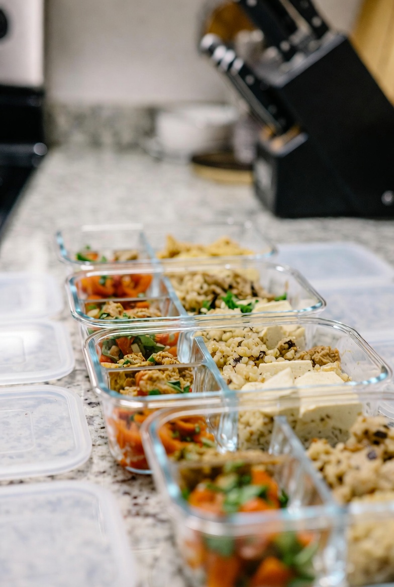 Meal prep containers with portioned meals