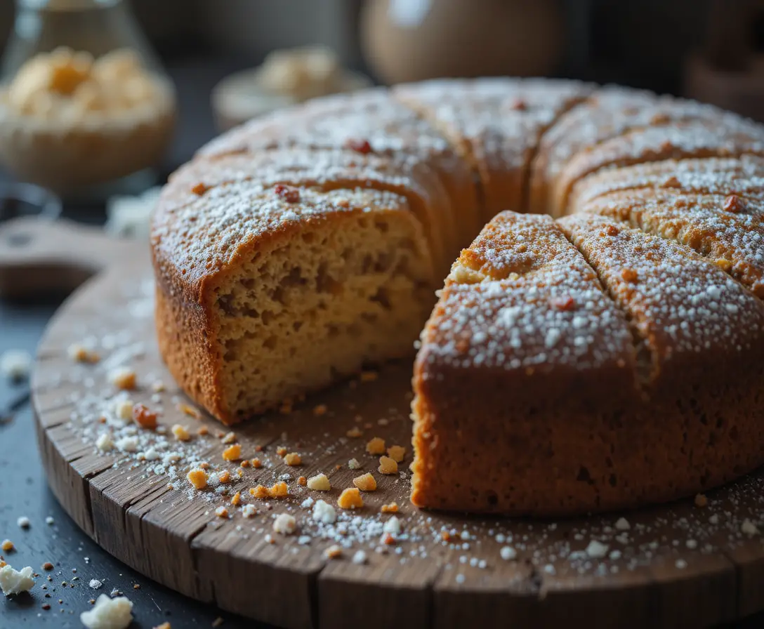 Homemade cake with a slice cut out